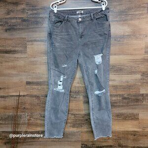 Refugee Jeans Size 18 Skinny High Rise Charcoal Wash Stretch Denim Raw Hem